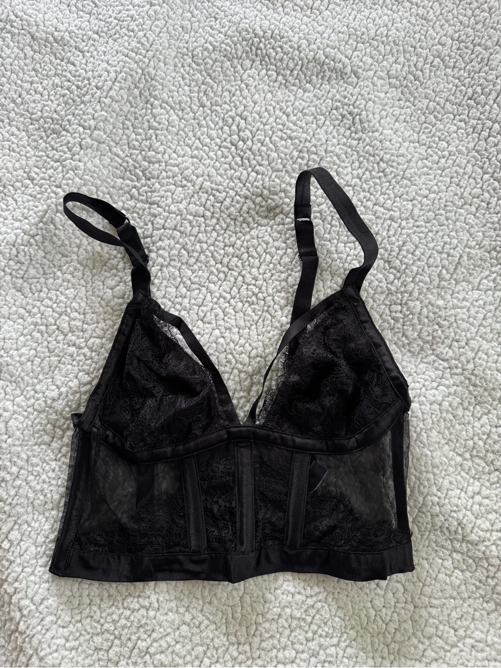 Victoria's Secret Black Sheer Lace Longline Bralette
